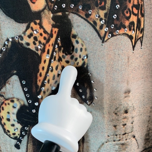 Valentina Artsy Poly Leopard and Lady & Umbrella with Rhinestones Vintage Size L - Picture 10 of 10